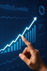 Human Hand Touching Digital Graph Showing Growth and Data Analysis in Business Environment
