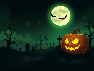 Fototapeta premium Spooky halloween jack o lantern in a graveyard under a full moon