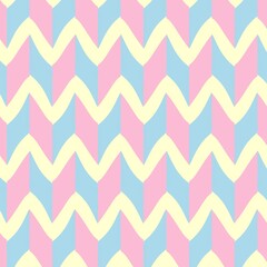A cheerful seamless pattern with wavy horizontal stripes in pastel pink, blue, and yellow, creating an inviting and playful optical illusion