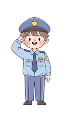 Cute Cartoon Boy Police Officer Saluting.