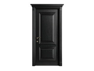Ornate black wooden door with brass handle and detailed frame image