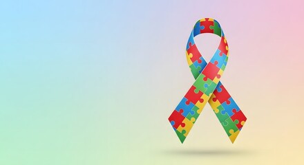 A colorful puzzle-piece ribbon, symbolizing autism awareness.