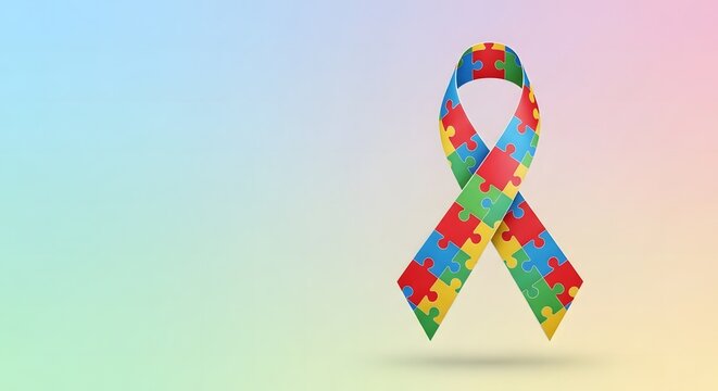 A colorful puzzle-piece ribbon, symbolizing autism awareness. - Powered by Adobe