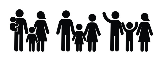 set of icons family, parents and children, man and child, stick figures stickman isolated silhouettes