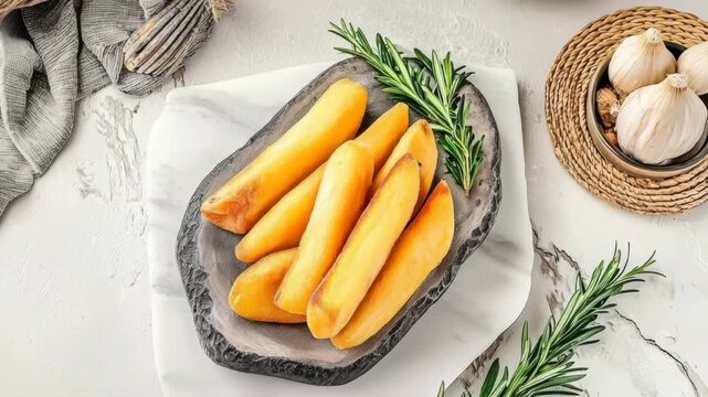 Cheese breadsticks with rosemary on stone plate