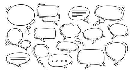 Fototapeta premium Hand-drawn collection of diverse speech bubbles for communication design.