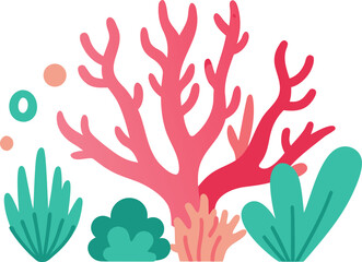 Vibrant coral and seaweed vector illustration for ocean themed designs