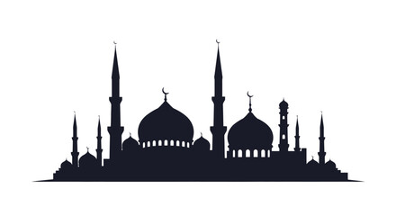 Elegant Mosque Silhouette Illustration for Ramadan Celebrations, Islamic Design Projects, and Cultural Presentations, Perfect for use in educational and promotional materials.