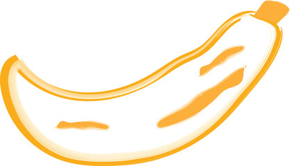 Stylized yellow banana with brush stroke texture on a white background fruit food