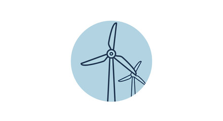Wind turbines icon in blue circle, renewable energy concept.