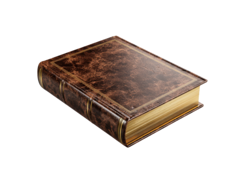 Antique leather bound book with gilded pages and embossed cover brown gold