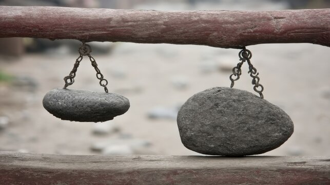 Two rocks suspended from a branch symbolizing portfolio risk parity planner for elegant balance in financial strategies
