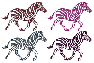 set of Zebra running silhouette illustration  isolated on white background