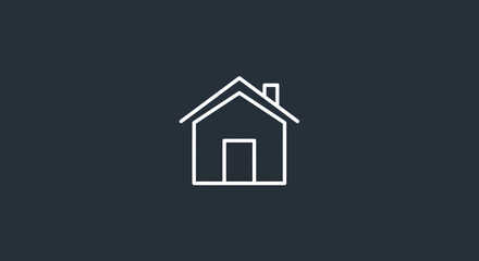 A minimalist white outline icon of a house with a small chimney, centered on a dark solid background.