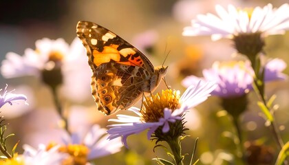 Butterfly on a flower in sunlight