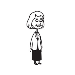 Old woman in formal clothes black and white vector illustration simple minimalist portrait design