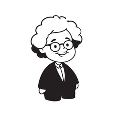Old woman in formal clothes black and white vector illustration simple minimalist portrait design
