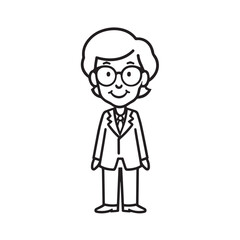 Old woman in formal clothes black and white vector illustration simple minimalist portrait design