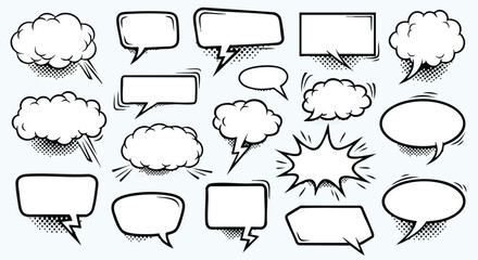 Fototapeta premium A collection of various empty speech bubbles and thought clouds, perfect for comic book design.