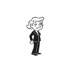 Old woman in formal clothes black and white vector illustration simple minimalist portrait design