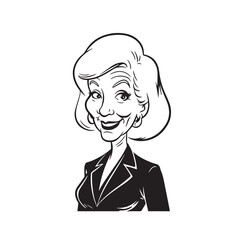 Old woman in formal clothes black and white vector illustration simple minimalist portrait design