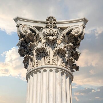 Classical column capital against sky
