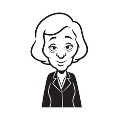 Old woman in formal clothes black and white vector illustration simple minimalist portrait design