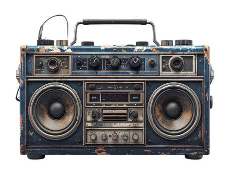 Retro Boombox Radio with Speakers Isolated on Transparent Background PNG