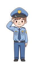 Cute Cartoon Police Officer Saluting.
