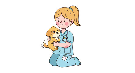 Caring Veterinarian Gently Holds Adorable Puppy.