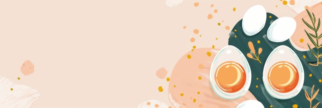 Celebration of world egg day with creative egg art design for event promotion and decoration. Horizontal banner. Copy space. Healthy farm food. Flat illustartion