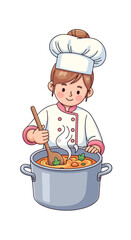 Cartoon Chef Cooking Delicious Soup.