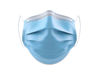 Light blue pleated medical face covering with white ear loops mask