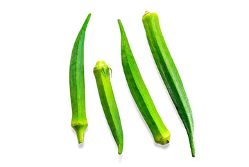 fresh okra isolated on white background, isolated on a clean white background. Perfect for use in food concepts