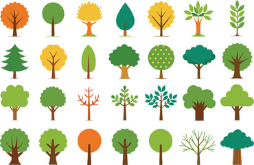 Diverse collection of scalable vector tree illustrations for seasonal designs