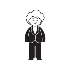 Old woman in formal clothes black and white vector illustration simple minimalist portrait design
