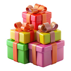 Obraz premium Stack of colorful gift boxes with ribbons and bows isolated isolated on transparent background
