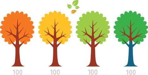 Four seasons tree collection vector illustration scalable eps icon set