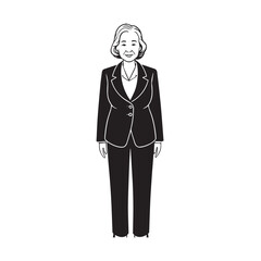 Old woman in formal clothes black and white vector illustration simple minimalist portrait design
