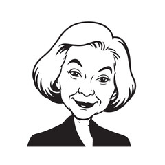 Old woman in formal clothes black and white vector illustration simple minimalist portrait design
