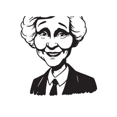 Old woman in formal clothes black and white vector illustration simple minimalist portrait design
