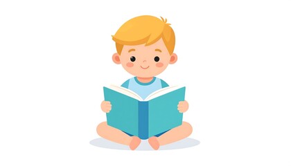 Cute boy sitting and reading a book