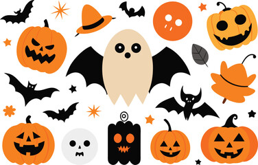 Halloween collection vector art 200 pumpkins ghosts bats spooky illustration elements