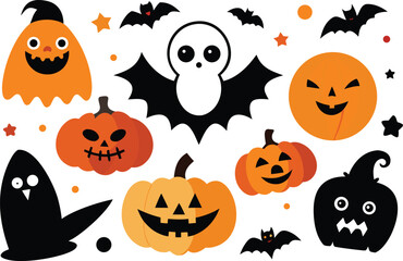 Halloween elements collection 200 pumpkins ghosts bats stars vector scalable illustration eps