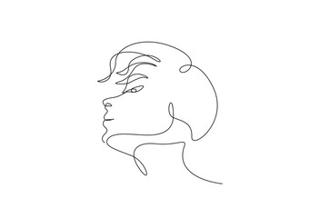 Beautyful lady face in continuous one line drawing. Single line art illustration of woman face.