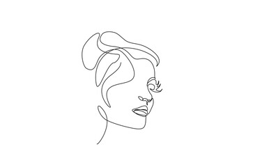 Beautyful lady face in continuous one line drawing. Single line art illustration of woman face.