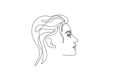 Beautyful lady face in continuous one line drawing. Single line art illustration of woman face.