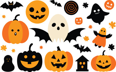 Fototapeta premium Spooky halloween vector collection 200 pumpkins ghosts bats festive decorations