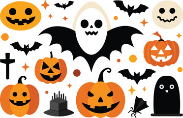 Obraz premium Halloween collection vector graphics featuring pumpkins bats ghosts and spooky icons for festive design
