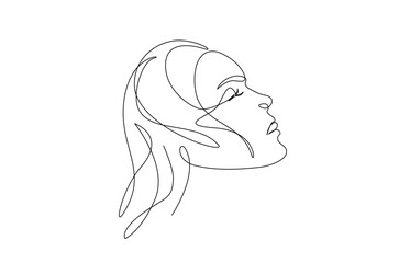 Beautyful lady face in continuous one line drawing. Single line art illustration of woman face.